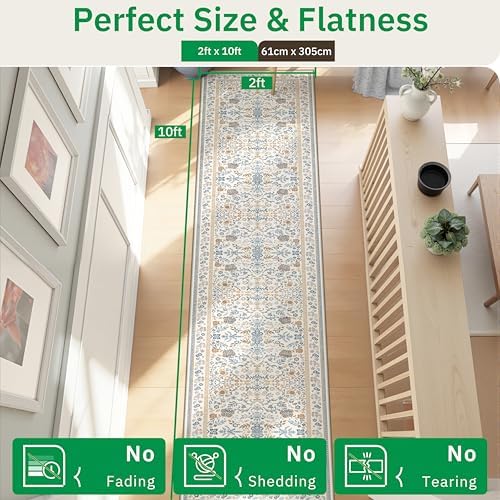 2x10 Runner Rug Non Slip Washable Hallway Runner Cloud Like Soft Cottage Floral - Image 2
