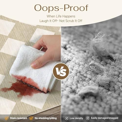 PureCozy 3x8 Washable Runner Rug Kitchen Beige Non Slip Checkered Carpet - Image 4