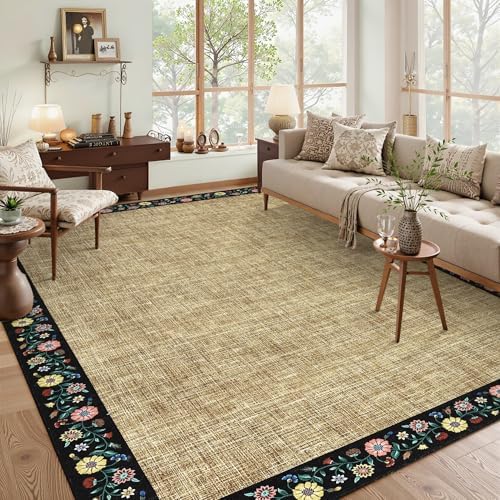 GarveeHome Washable Rugs for Living ROM 8 x 10 Large Area Rug Farmhouse Floral - Image 2
