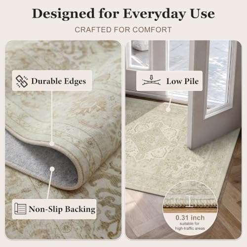 9x12 Beige Rug Low Pile Non Slip Washable Rugs - Image 4