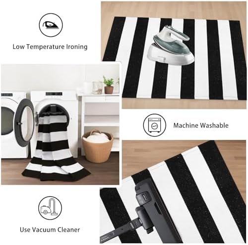 Striped Outdoor Rug 3'x5', Halloween Door Mat, Cotton Woven Washable - Image 6