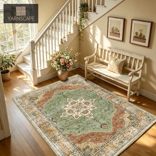 YARNSCAPE 5' x 7' Machine Washable Area Rug, Non-Slip Low-Pile Carpet - Image 4