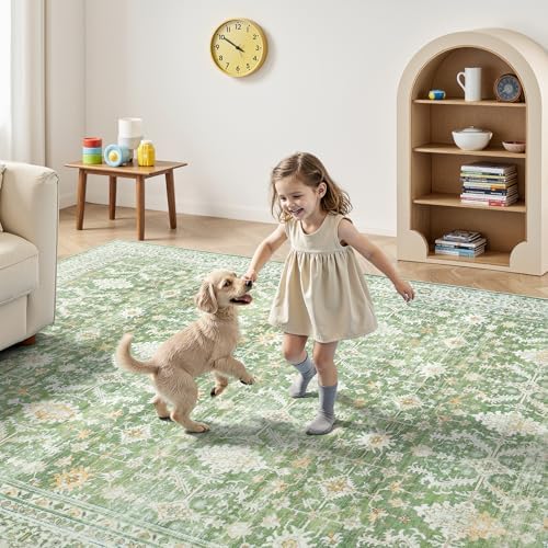 5x7 Area Rugs for Living Room, Washable Non-Slip Carpet, Light Green - Image 5
