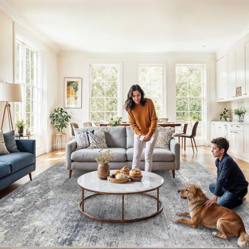 10x10 Square Living Room Rug – Washable Modern Abstract Large Rug - Image 5
