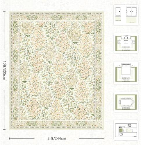 8x10 Area Rugs, Machine Washable Low Pile Floral Rugs - Image 2