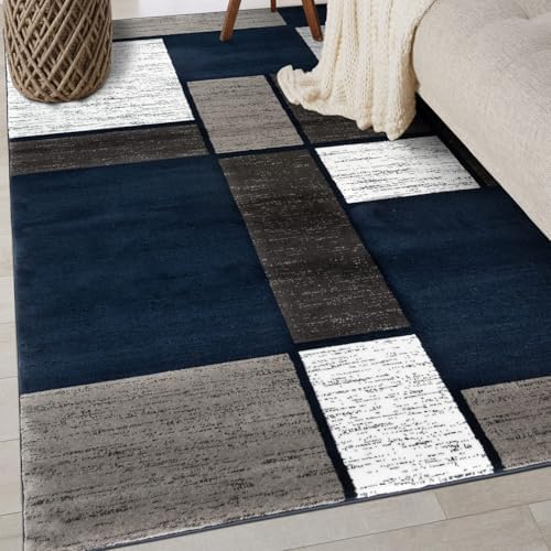 Rugshop Geometric Boxes Modern Fade-Resistant Area Rug Navy 3'3" x 5' by Rugshop