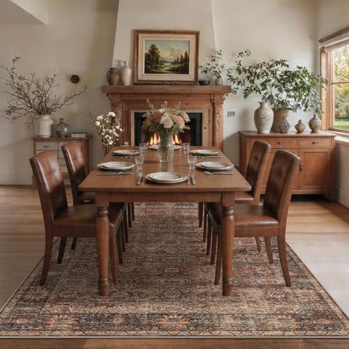 5x7 Washable Rug for Living Room Brick Red Vintage Distressed Bedroom Rug - Image 2