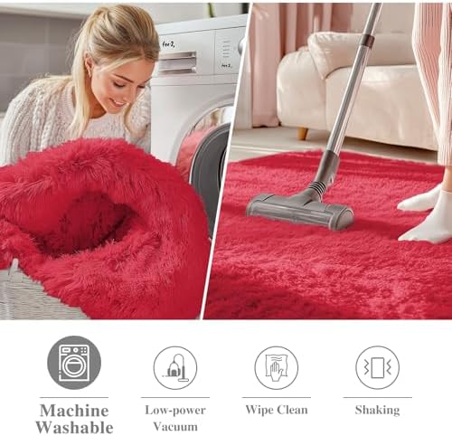 OLANLY Red Round Rugs for Bedroom - Image 2