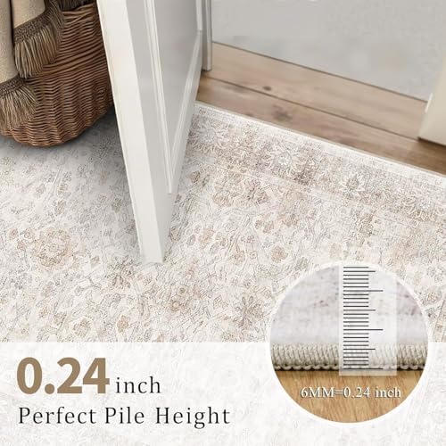 Round Rug 4ft Neutral Beige Washable Circle Rug - Image 6