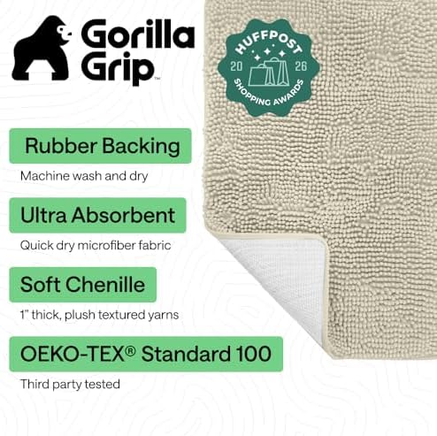 GORILLA GRIP Bath Rug Mat for Bathroom, Thick Chenille, 44x26 Dusty Cloud - Image 2