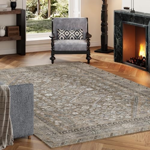 4x6 Beige Brown Washable Area Rug by Unknown