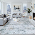 9x12 Washable Area Rug for Living Room Bedroom: Non-Slip Modern Blue Grey by Oriannal