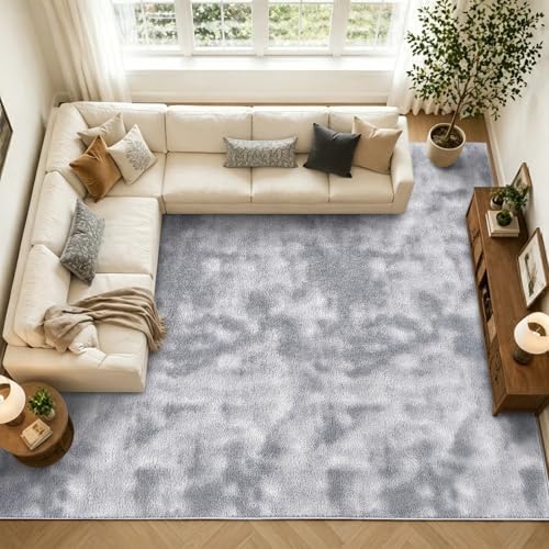 7x10 Large Tie-dye Light Grey Area Rug Washable Non-Slip - Image 4
