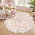 CAPALOCA Round 4ft Washable Nursery Girls Low Pile Area Rug Pink by CAPALOCA