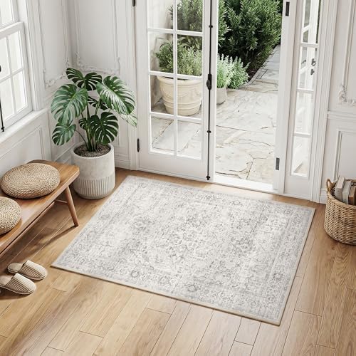 FMFUNCTEX 2x3 Washable Grey Neutral Distressed Oriental Entryway Area Rug - Image 2
