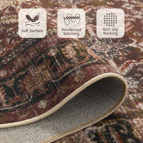 Rugxara Red Area Rugs 5x7 Washable Oriental Rug - Image 6