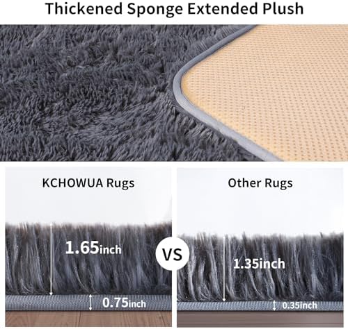 5x7 Thick Grey Shag Rug for Bedroom, Soft Plush Fluffy Carpet - Image 2