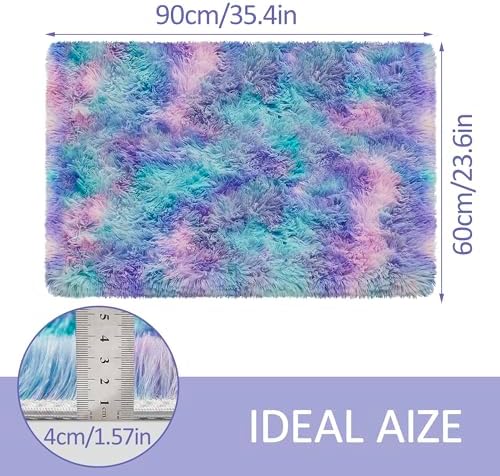 Small Area Rug for Bedroom 2x3ft Mini Tie-Dye Purple Rainbow Fluffy Rug Mat - Image 2