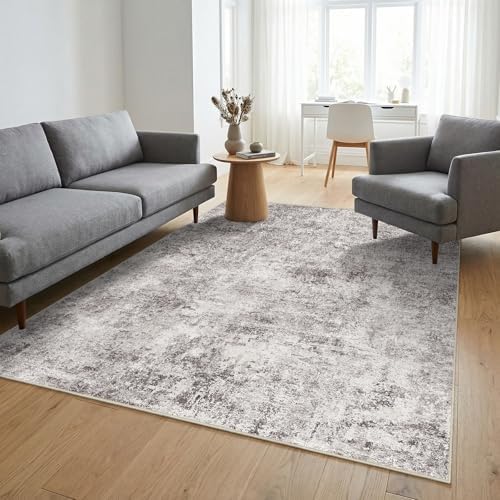 4x6 Washable Area Rug: Wide Abstract Neutral Entryway Carpet GrayCream by Puino