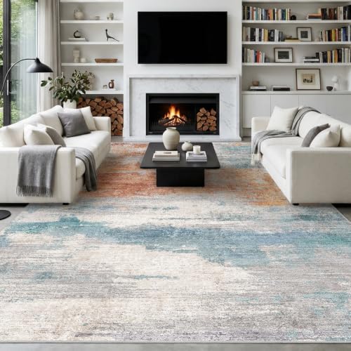 10x14 Washable Area Rug: Large Modern Abstract Living Room Rugs BlueBrick - Image 3