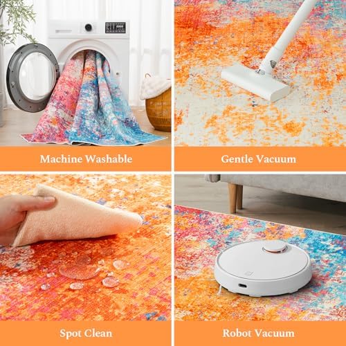 Rugflix 3x6 Runner Rug for Hallway, Washable Colorful Rainbow Runners - Image 4