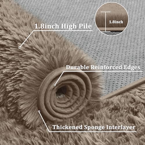 Tosuoka 5x7 Area Rugs for Living Room Bedroom, Taupe Rug Soft Fluffy Shag - Image 6