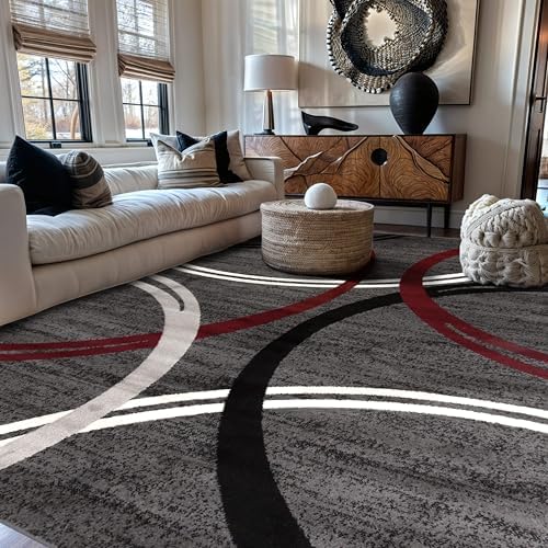 Rugshop Wavy Circles Modern Non-Shedding Area Rug Red 7'10" x 10'2" by Rugshop