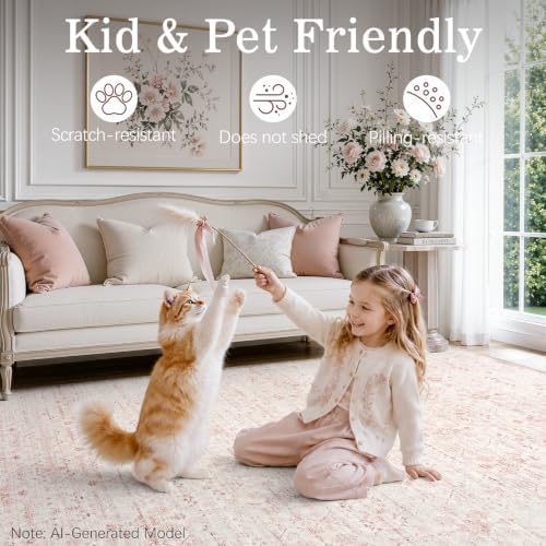 DCX Pink and Beige 4x6 Washable Rug, Kid & Pet Friendly - Image 7