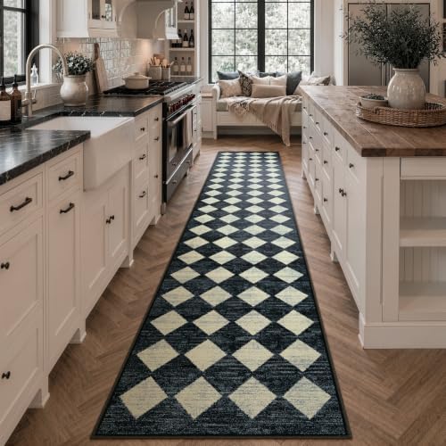 Lahome Runners for Hallway Non Slip 2x12 Black Checkered Large Washable Rug - Image 3