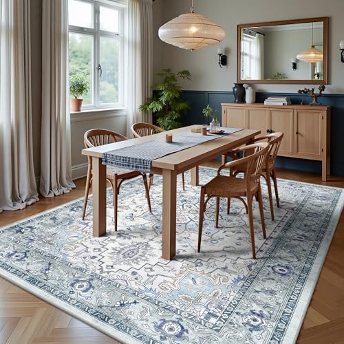 5x7 Area Rugs - Washable Rug Vintage Distress Boho Medallion Rugs - Image 4