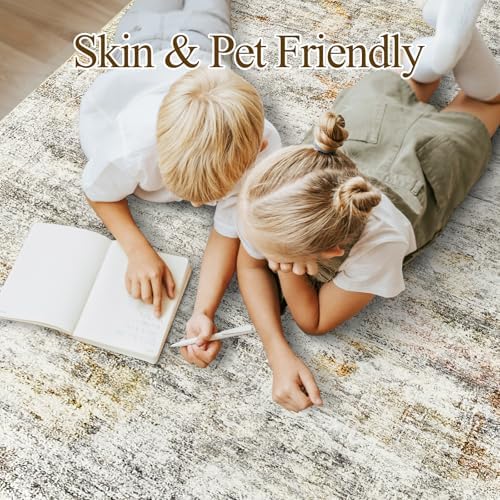 Soalmost 10x14 Area Rugs for Living Room Washable Rug Non-Slip Gray/Rust - Image 3