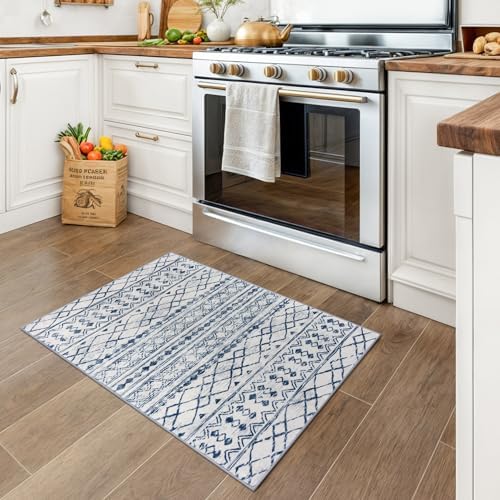 KUTA Boho Geometric Area Rugs 2x3 Blue White Entryway Rug - Image 4