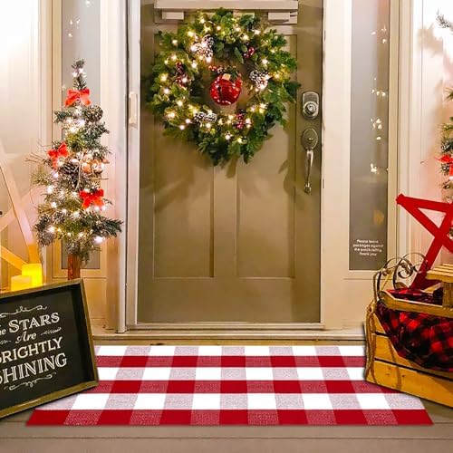 Homydecor Christmas Red and White Plaid Rug by Homydecor