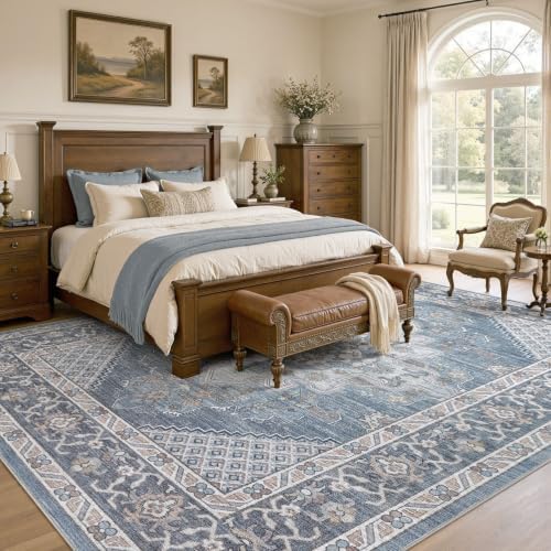 Tortania Area Rug 9x12 Living Room Rug Washable Soft Blue - Image 3