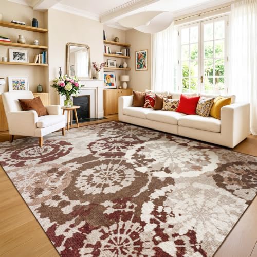 Large Boho Modern 8x10 Area Rug, Terracotta & Beige Low-Pile Washable Rug - Image 6
