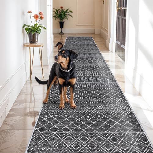 3x16 Black Moroccan Washable Rug:Modern Boho Long Hallway Runner Rug by BYYVOORugsforYourHome