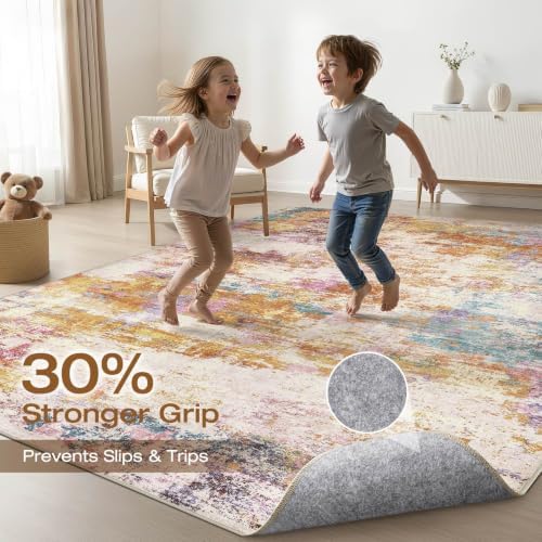 LOONGRUG 6x9 Area Rug Washable Neutral Moder Living Roomn Rug Multi Gold - Image 3