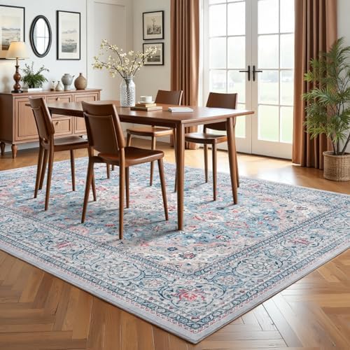 5x7 Blue Washable Boho Area Rug - Image 4