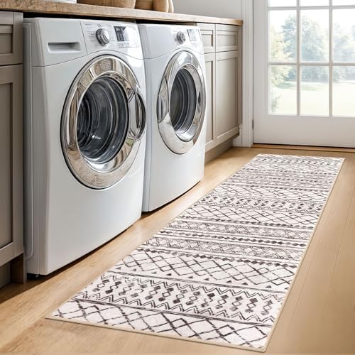 KUTA Moroccan Washable Hallway Runner Rug 2x6 Vintage Boho Brown Cream - Image 5