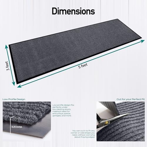 Commercial Floor Mat, Heavy Duty Indoor Outdoor, 3x5 Feet Grey - Image 3