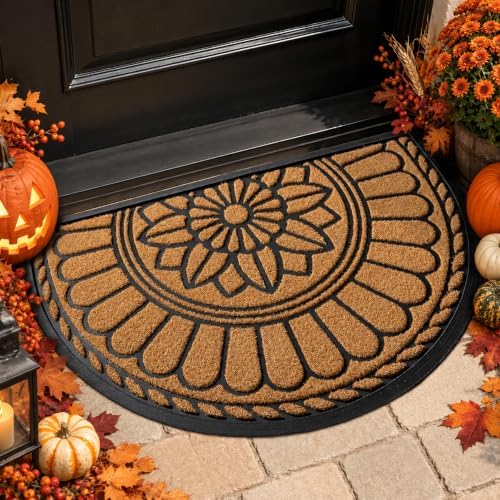 Mibao Half Round Door Mat, Non-Slip Welcome Entrance Way Mat, Durable Rubber by Mibao