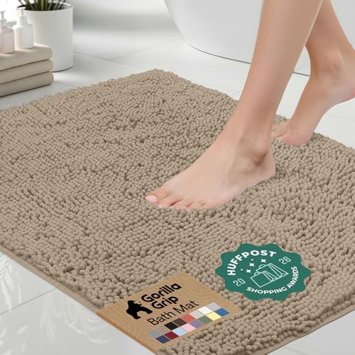 GORILLA GRIP Bath Rug Mat for Bathroom, Absorbent Chenille 60x24 Gray Beige by GorillaGrip