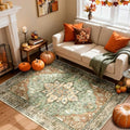 RELEANY Washable Area Rug, Brick/Brown/Green by RELEANY