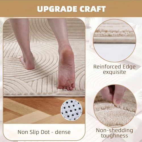 Beige Modern 9x12 Solid Color Area Rug, Washable Rugs - Image 4