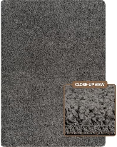 Area Rug 8x10 Dark Gray Washable Indoor Rug Solid Non Slip Easy to Clean Non - Image 2