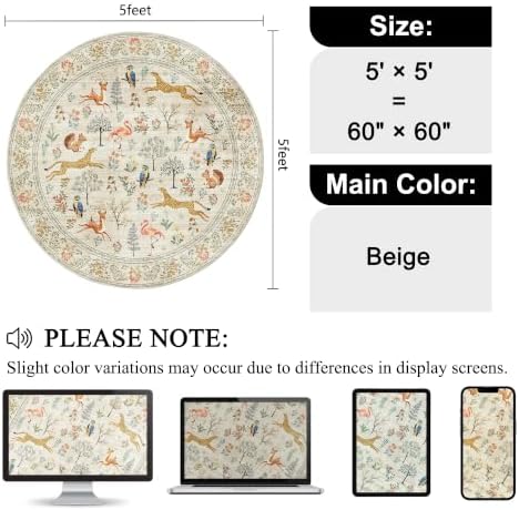 DUKINO 5ft Round Rug, Washable Animal Non Slip Circle Area Rug - Image 2