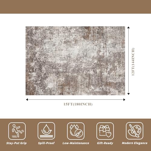 12x15 Area Rug Living Room Washable – Extra Large Modern Neutral Abstract Soft - Image 2