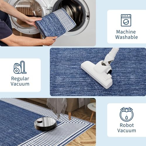 Garvee Runner Rug 2x6 Washable Hallway Runner Rug Bordered Design Blue - Image 7