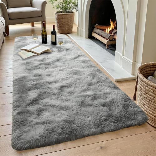 2x10 Tie-dye Grey Fluffy Soft Runner Rug Non-Slip - Image 4