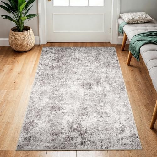 3x4 Washable Area Rug for Entryway: Small Abstract Neutral Rugs GrayCream by Puino